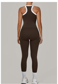 Contrast Color Binding Sports Suit Women Tight Nude Feel Yoga Clothes Sports Outdoor Fitness Two Piece Sets