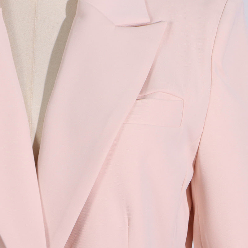 V-Neck Pink Mesh Stitching Long Sleeve Women’s Blazer - Modestly Vogue 