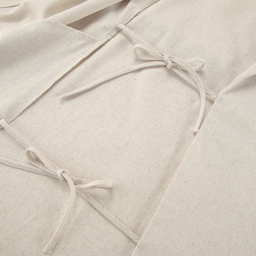 Spring Summer Cotton Linen Belted Office Dress for Women - Modestly Vogue 