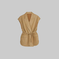 Collar Leather High Grade Sleeveless Lace up Waist Double Pocket Velvet Vest Jacket Coat - Modestly Vogue 