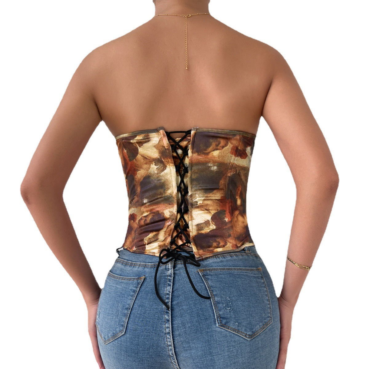 Contrast Color Backless Lace-up Corset Vest with Steel Ring Boning - Modestly Vogue 