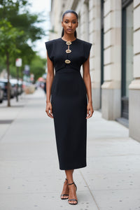 The Structured Button Detail Midi Dress - Modestly Vogue 