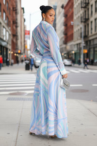 Printed Long Sleeve Shirt Dress - Modestly Vogue 