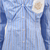 Blue Simple Office Top Women Summer Comfort Faux Two Pieces Casual Striped High Grade Women Shirt - Modestly Vogue 