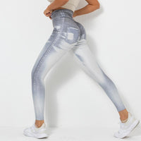 Digital Printing Denim Blue Yoga Pants Sports Leggings - Modestly Vogue 