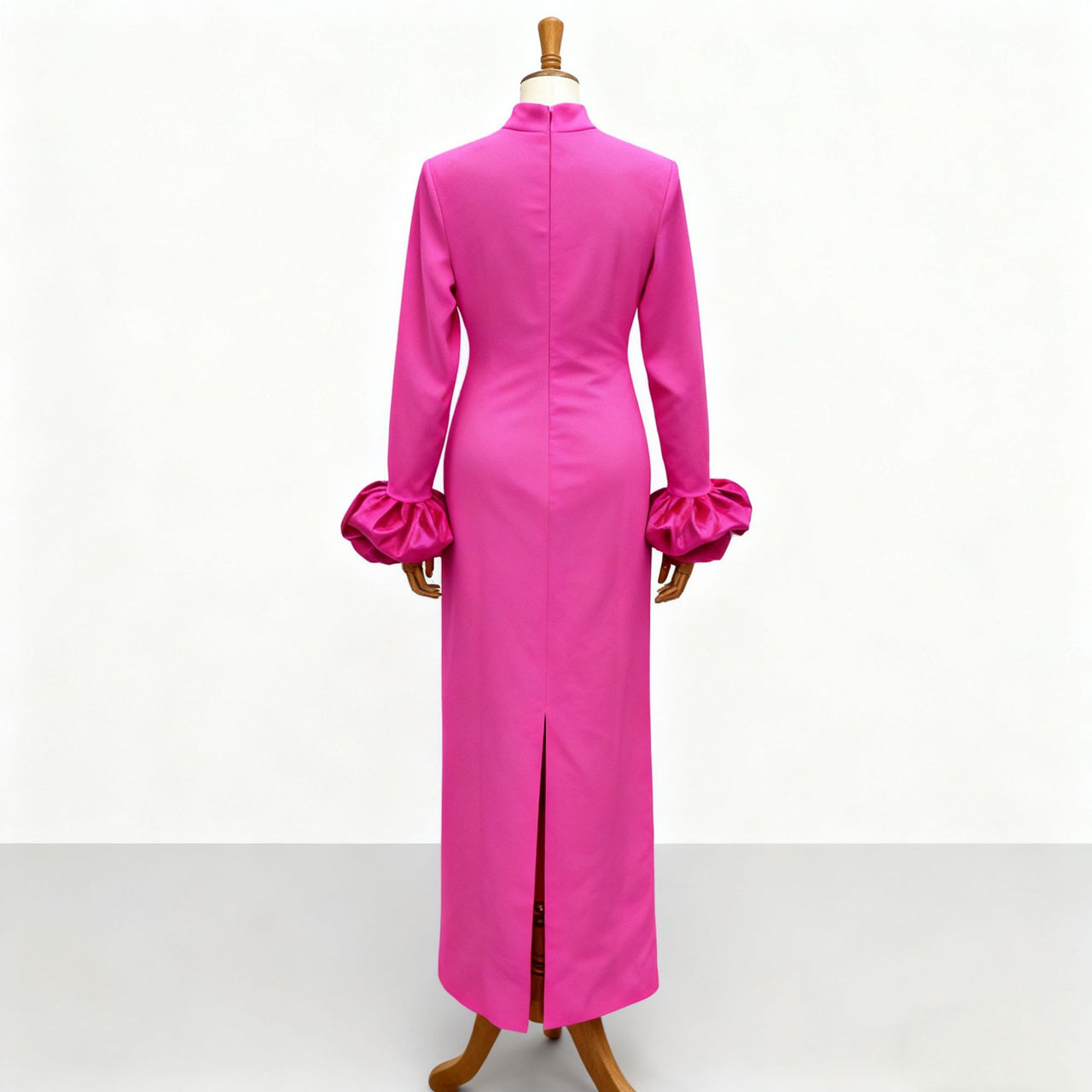 Pink High Neck Collar Cuff Large Floral Maxi Formal Dress - Modestly Vogue 