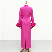 Pink High Neck Collar Cuff Large Floral Maxi Formal Dress - Modestly Vogue 