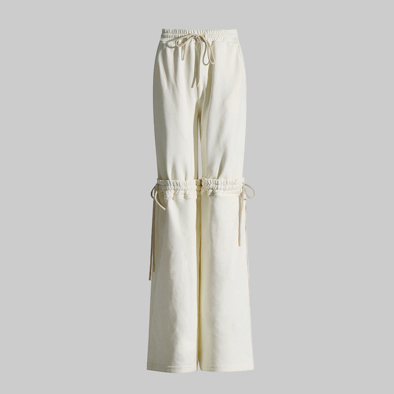 Neutral Draping Stitching Tied Drawstring Adjustable Slimming High Waist Straight Solid Color Casual Pants Women