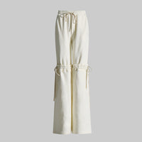 Neutral Draping Stitching Tied Drawstring Adjustable Slimming High Waist Straight Solid Color Casual Pants Women