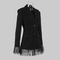 Women’s Black Lace Stitching Long Sleeve Office Blazer