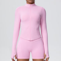 Stand Collar Knitted Long Sleeve Zipper Yoga Jacket - Modestly Vogue 