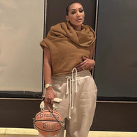 Women Clothing Autumn Winter Solid Color Casual Large Collar Sleeveless Contrast Color Drawstring Hooded Sweater Top