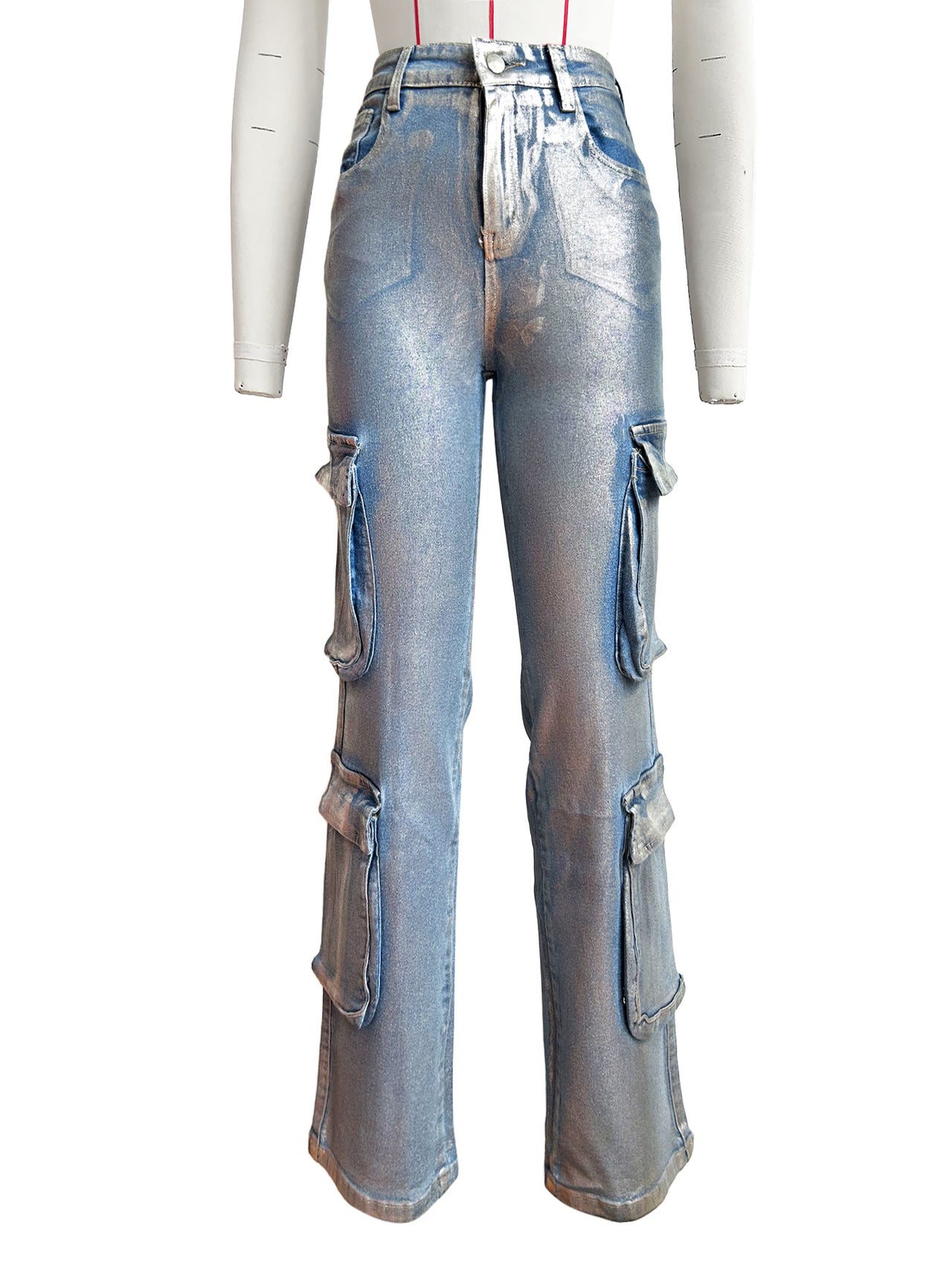 Blue Women Clothing Silver Craft Stretch Denim Multi Pocket Overalls - Modestly Vogue 
