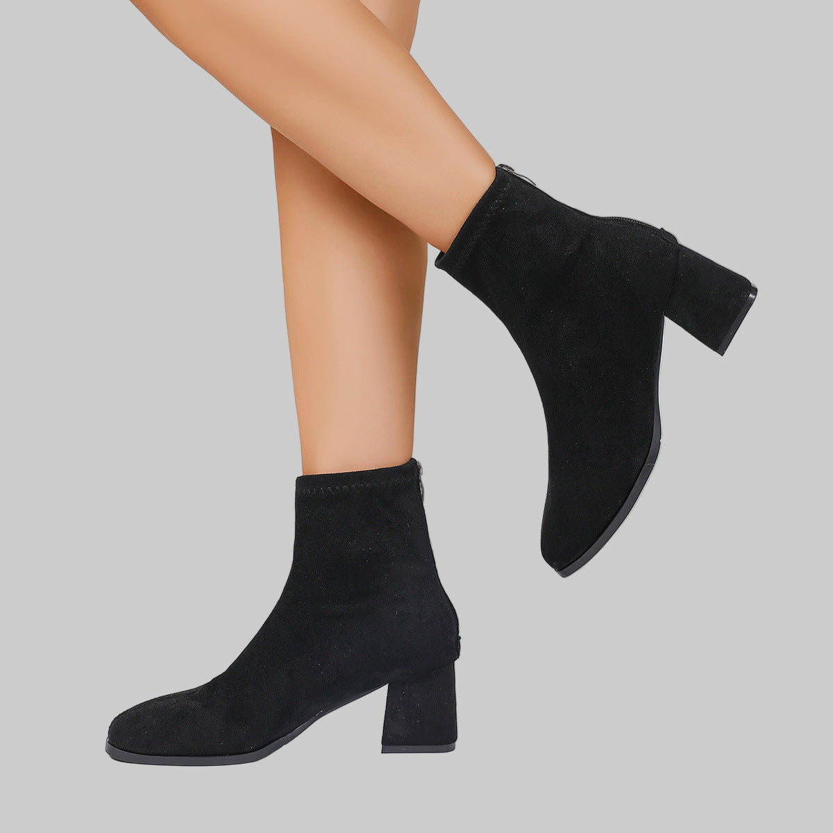 Women’s Leopard Print Suede Chunky Heel Ankle Boots