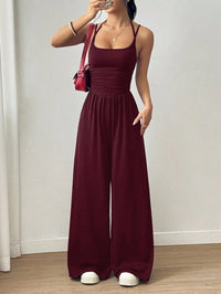 Suspender Women Casual Summer Wide Leg Loose Wrapped Chest Nipped Waist Jumpsuit - Modestly Vogue 