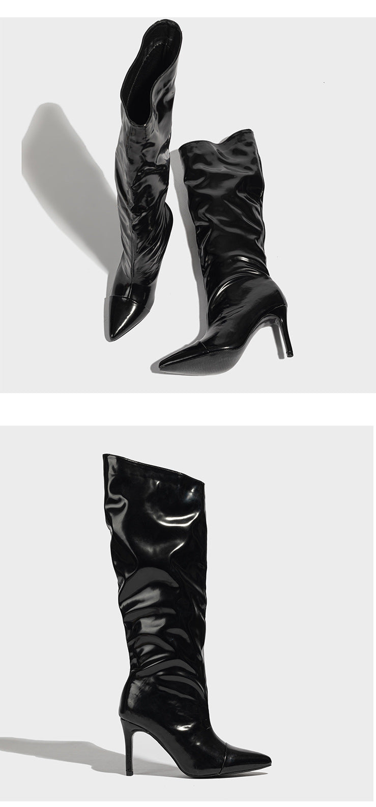 Patent Leather Pointed Mid-Calf Boots | Glossy Women’s Footwear