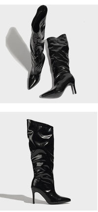 Patent Leather Pointed Mid-Calf Boots | Glossy Women’s Footwear