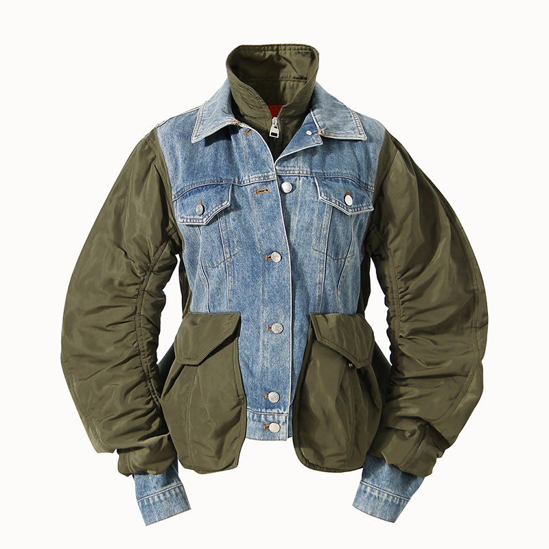 Blue Winter Loose Color Matching Denim Cotton Jacket Jacket Coat Women Small - Modestly Vogue 