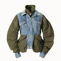 Blue Winter Loose Color Matching Denim Cotton Jacket Jacket Coat Women Small - Modestly Vogue 