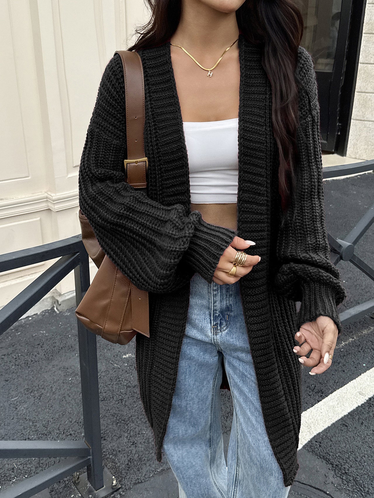 Neutral Long Cardigan Sweater - Modestly Vogue 