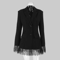Women’s Black Lace Stitching Long Sleeve Office Blazer