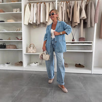 Casual Loose Washed out Blue Denim Women Blazer - Modestly Vogue 
