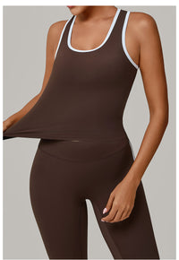 No Chest Pad Stitching Contrast Color Beauty Back Yoga Vest Quick Drying Workout Top Outer Wear Running Exercise Vest Women