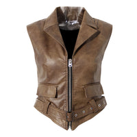 Earthtone Design Two Piece Coat Spring Cloak Stitching Faux Leather Handsome Waist Tight Jacket Top Women - Modestly Vogue 