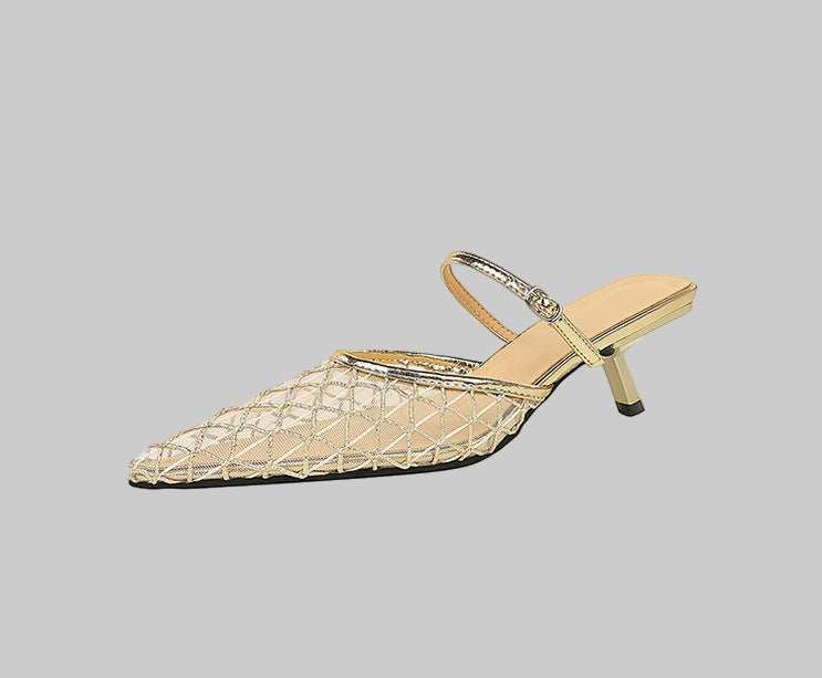 Mesh Lace Pointed Toe Stiletto Sandals Shoes Heels