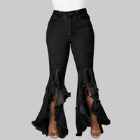 Ripped Washed Denim Stretch Slim Bell Bottom Jeans - Modestly Vogue 