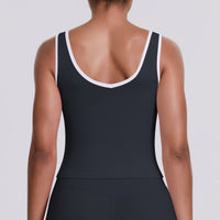 Nude Feel Contrast Color Back Yoga Tennis Workout Clothes Sports Top - Modestly Vogue 