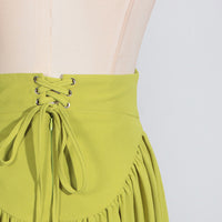 Lantern Sleeve Tied Top High Waist Drooping Skirt Two Piece Clothing - Modestly Vogue 