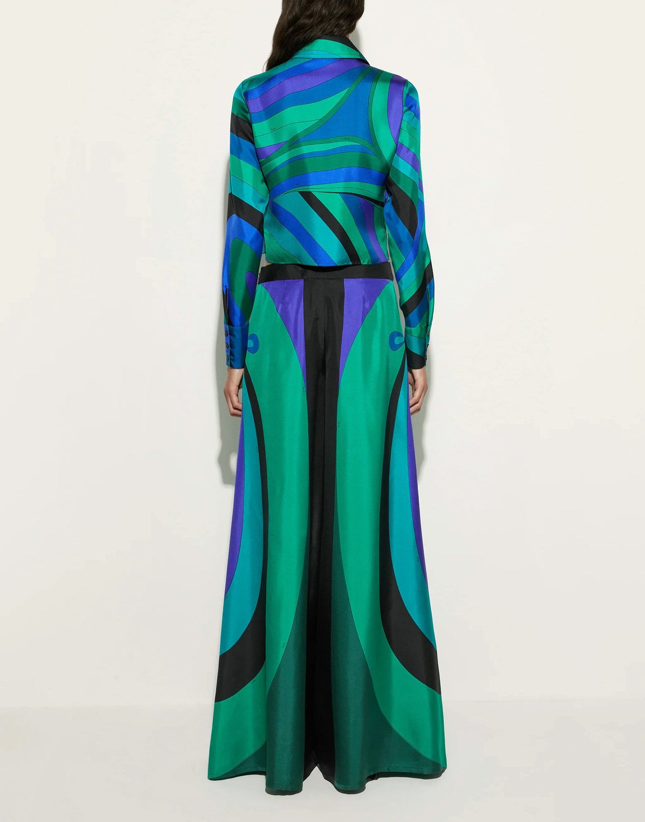 Blue and Green Multicolored Pucci Print Two Piece Pant Set - Modestly Vogue 