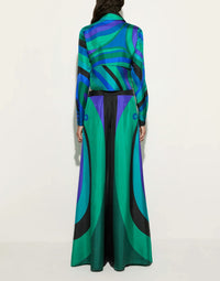 Blue and Green Multicolored Pucci Print Two Piece Pant Set - Modestly Vogue 