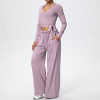 Brushed Quick Drying Yoga Suit Sling Beautiful Back Strap Long Sleeve Hammer Yoga Trousers Three Piece Set - Modestly Vogue 