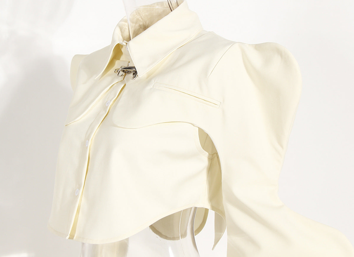 Neutral Two-Piece Set Women Spring Vest Shawl Suit Sleeveless Short Shirt Personality Sneaky Design Suit - Modestly Vogue 