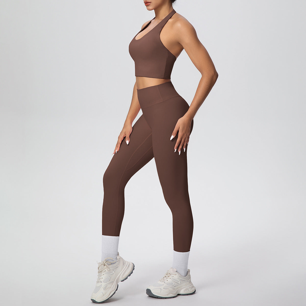 Solid Color Halter Beauty Back Exercise Bra Gathering Vest Running Body Shaping Exercise Workout Pants Yoga Two Piece Sets - Modestly Vogue 