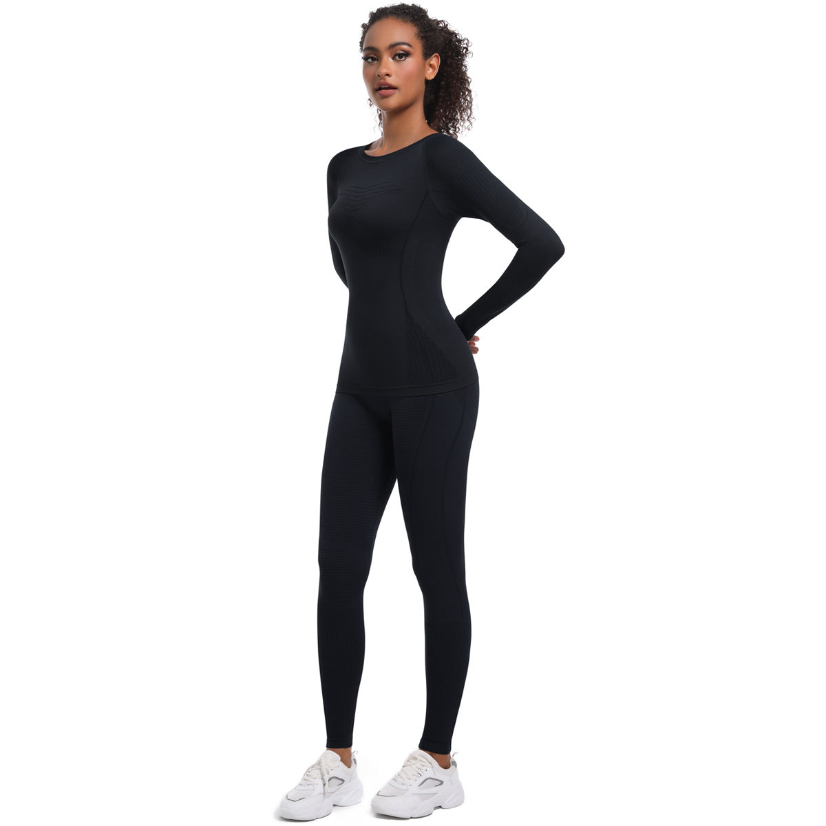 Seamless Knitted Outdoor Cycling Clothing Sports Yoga Long Sleeve Shapewear Ski Sports Sets - Modestly Vogue 