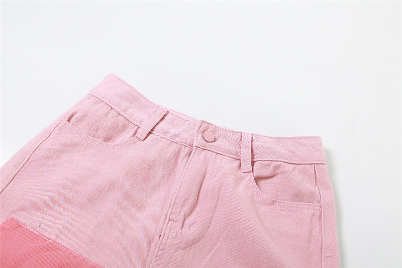 Contrast Color High Waist Loose Casual Jeans Pants - Modestly Vogue 