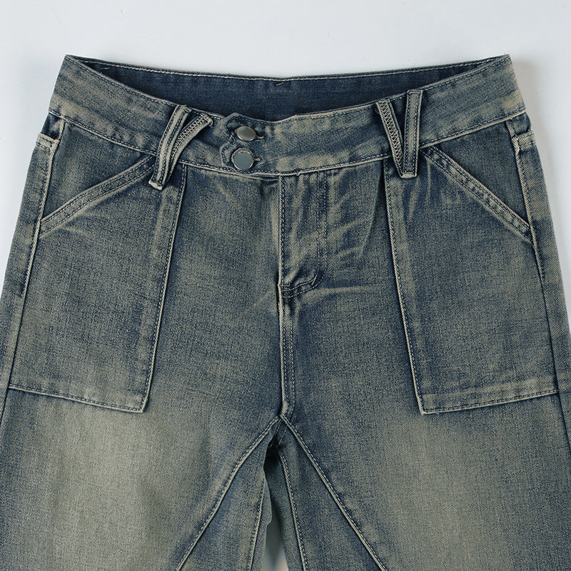 Distressed Split Pocket Jeans Low Waist Wide Leg Jeans - Modestly Vogue 