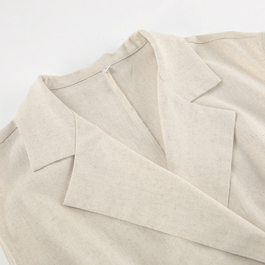 Spring Summer Cotton Linen Belted Office Dress for Women - Modestly Vogue 