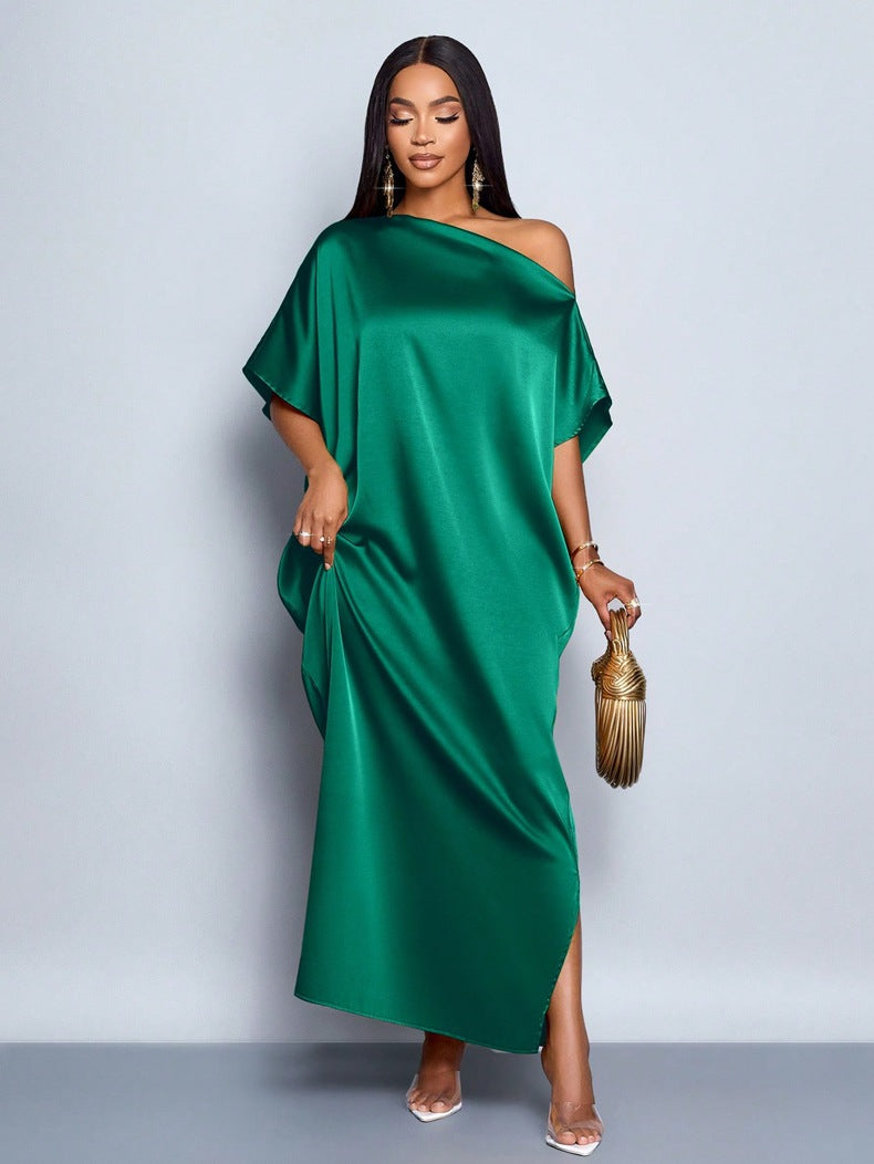 Women’s Yellow Satin Maxi Dress – Elegant Summer Style - Modestly Vogue 