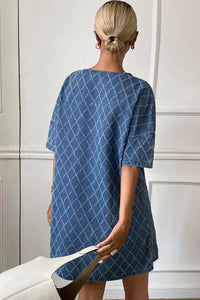 Blue Denim Straight Short Sleeve Casual Dress - Modestly Vogue 