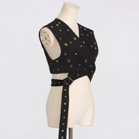 Fashionable Trendy Sleeveless Riveted Belted Tank Top - Modestly Vogue 