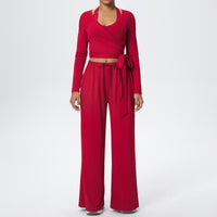 Brushed Quick Drying Yoga Suit Sling Beautiful Back Strap Long Sleeve Hammer Yoga Trousers Three Piece Set - Modestly Vogue 