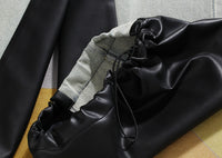 Niche Contrast Color Jeans Women Winter Thick Loose Retro Washed Stitching Contrast Color Leather Wide Leg Pants - Modestly Vogue 