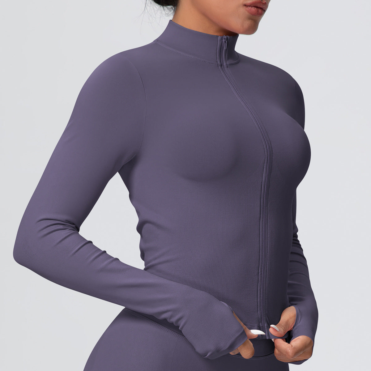 Stand Collar Knitted Long Sleeve Zipper Yoga Jacket - Modestly Vogue 