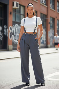 Suspender Trousers Women Adjustable Detachable Shoulder Strap Pocket Daily Workplace Casual Trousers - Modestly Vogue 