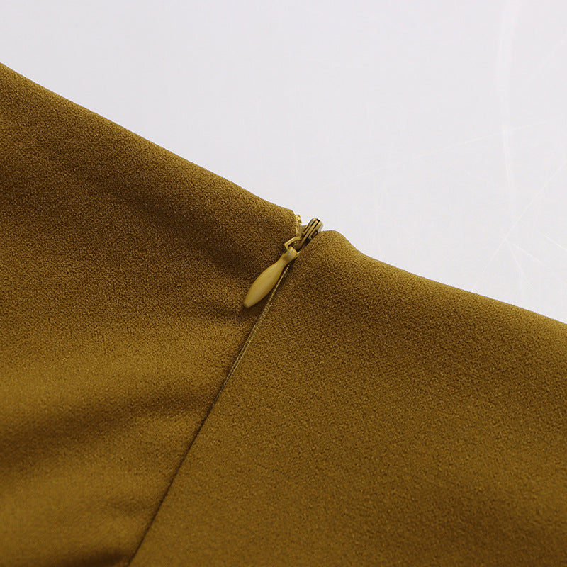 Earthtone Dress Women Solid Color round Neck Irregular Asymmetric Shawl Dress - Modestly Vogue 