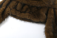 Brown Fur Cropped Of The Shoulder Loose Comfortable Plush Top - Modestly Vogue 